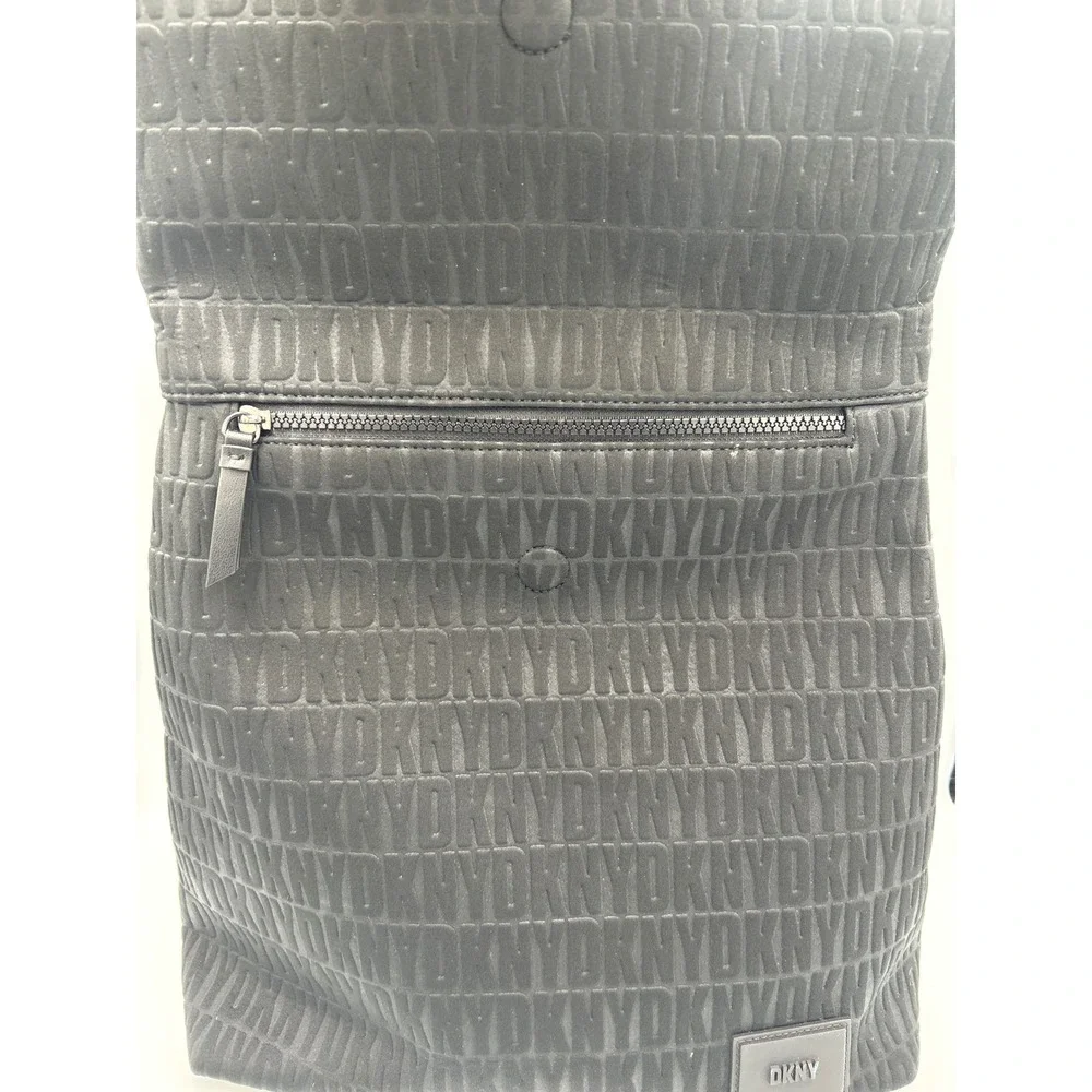 DKNY‎ Bryant Black Embossed Logo Foldover Backpack Handbag R13A3P11